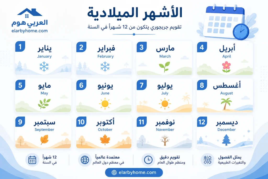 الشهور الميلادية بالترتيب